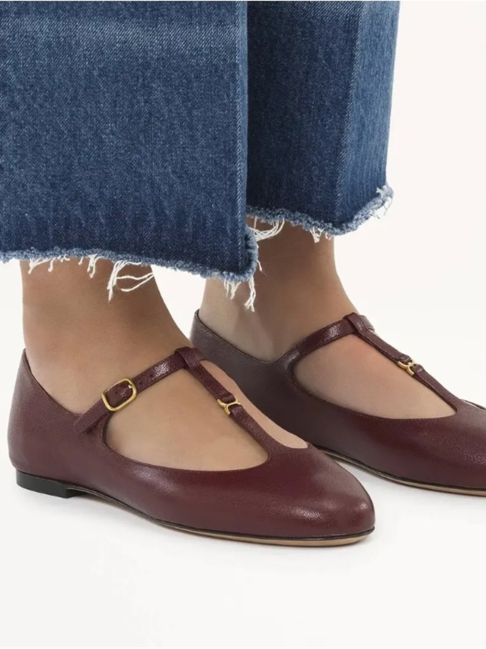 Chloe T-Strap Marcie Ballet Flats in Burgundy NWT Sz40 - Picture 3 of 8